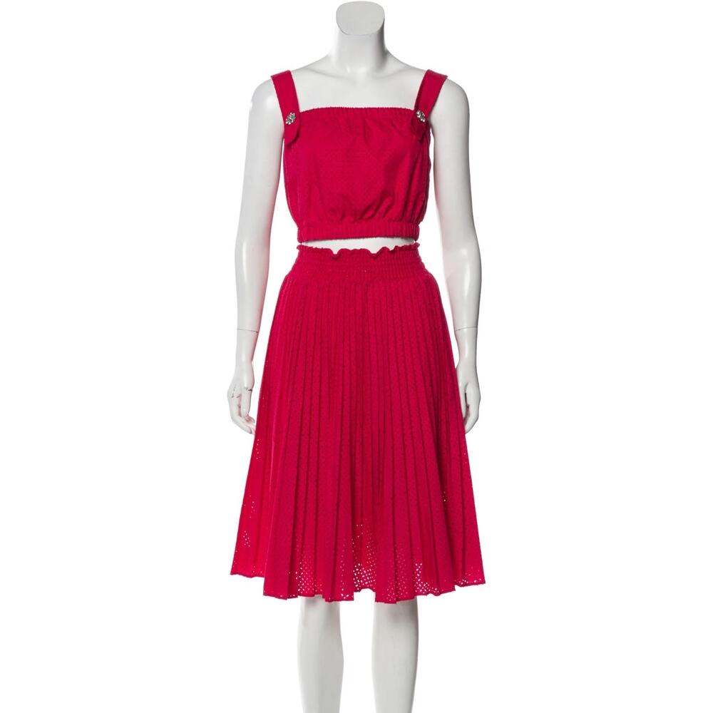 Snidel Two Piece Set Crop Top and Skirt Eyelet Pleated Rhinestone accent